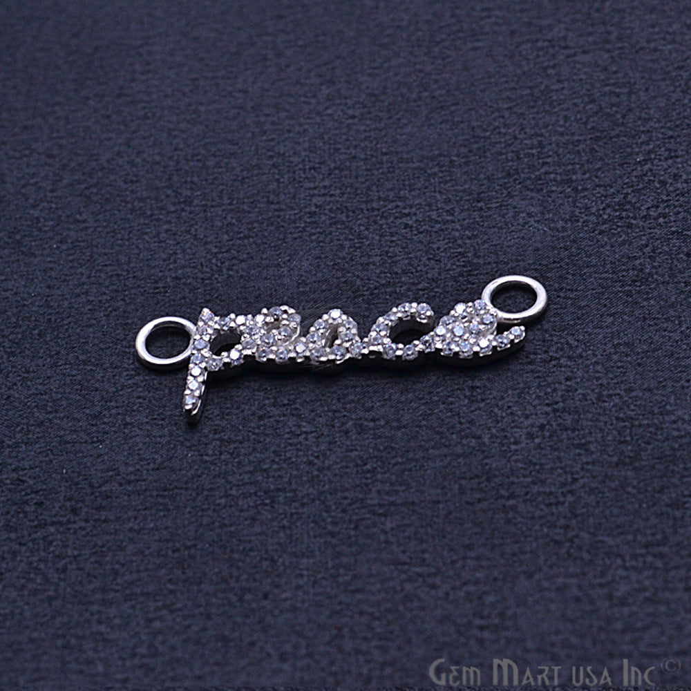 Cubic Zircon Pave 'Peace' Silver Charm For Bracelet & Pendants - GemmartUSA