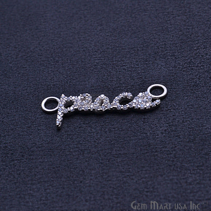 Cubic Zircon Pave 'Peace' Silver Charm For Bracelet & Pendants - GemmartUSA