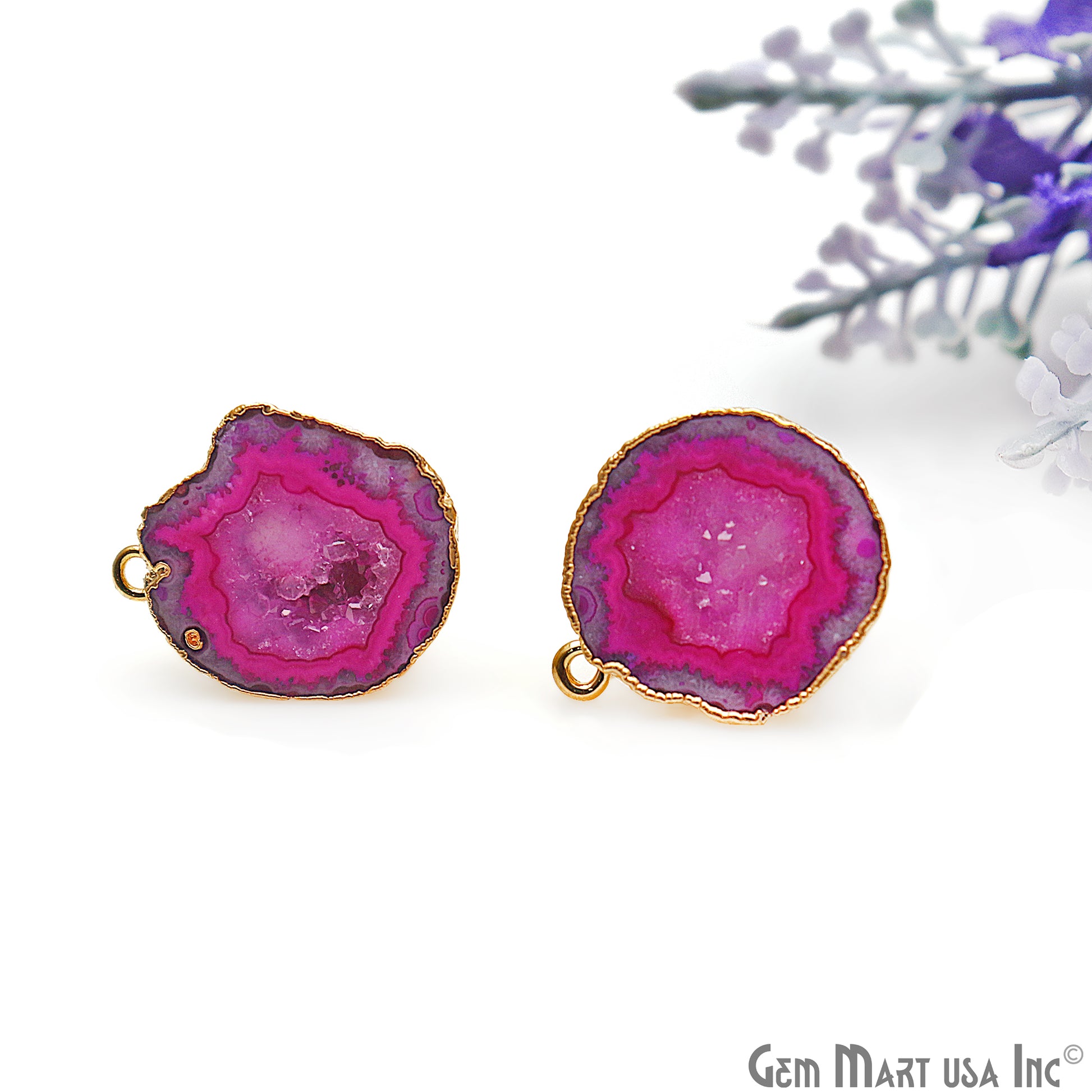 DIY Agate Slice Geode Druzy 18x21mm Gold Electroplated Loop Connector Studs Earrings - GemMartUSA