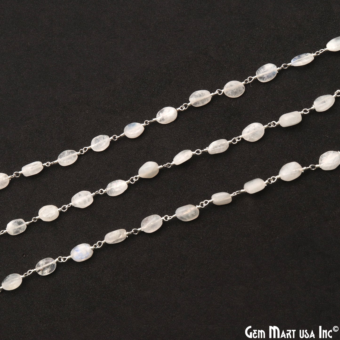 Rainbow Moonstone 12x5mm Tumble Beads Silver Plated Rosary Chain