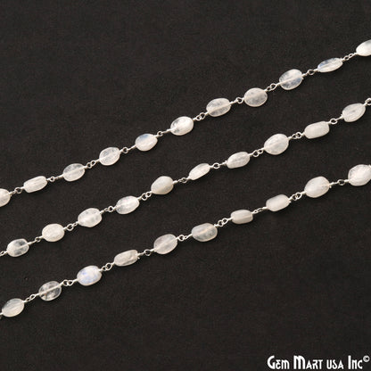 Rainbow Moonstone 12x5mm Tumble Beads Silver Plated Rosary Chain