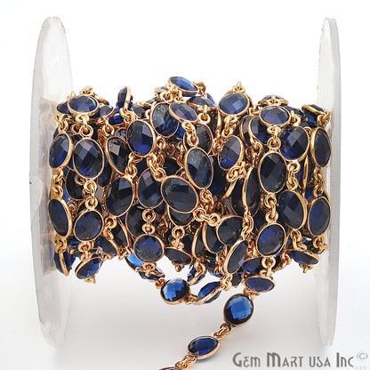 Sapphire 7x5mm Bezel Link Gold Plated Continuous Connector Chain - GemmartUSA