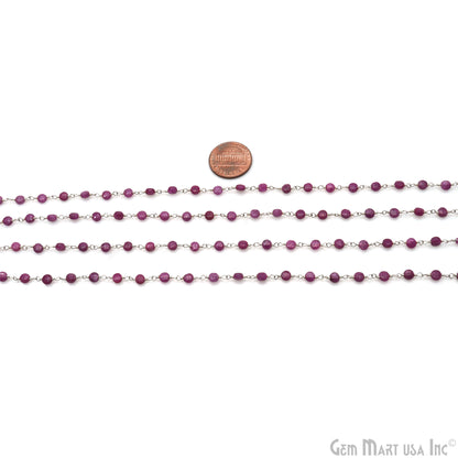 Natural Ruby Faceted Coin 3-4mm Silver Wire Wrapped Rosary Chain