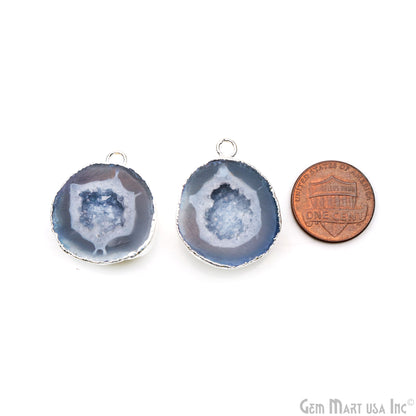 Geode Druzy 30x24mm Organic Silver Electroplated Single Bail Gemstone Earring Connector 1 Pair