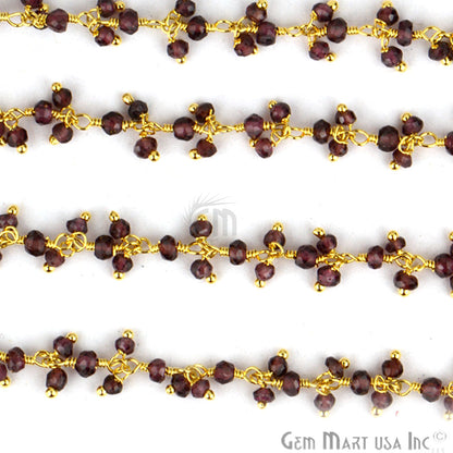 Rhodolite Faceted Beads Gold Wire Wrapped Cluster Dangle Chain - GemMartUSA (764180463663)