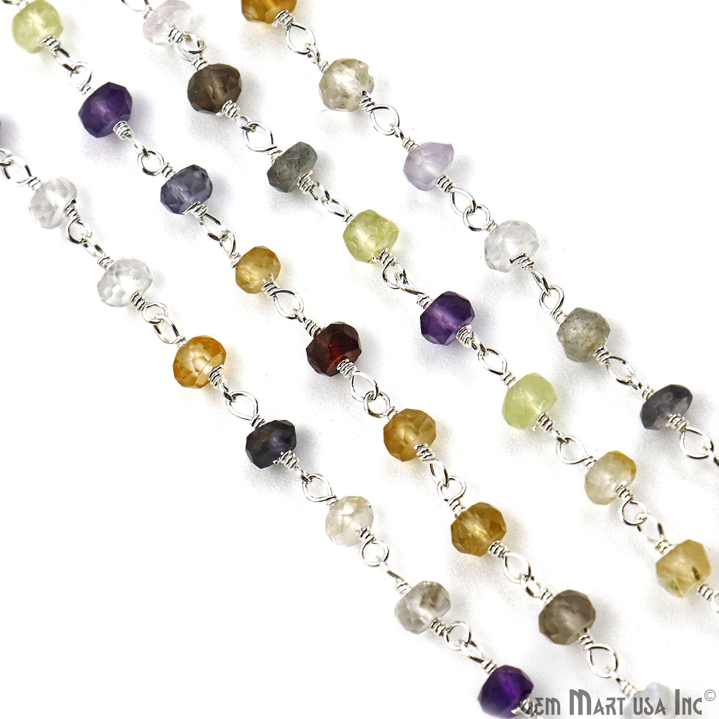 Multi Color Zircon Faceted Beads 3-3.5mm Silver Plated Gemstone Rosary Chain