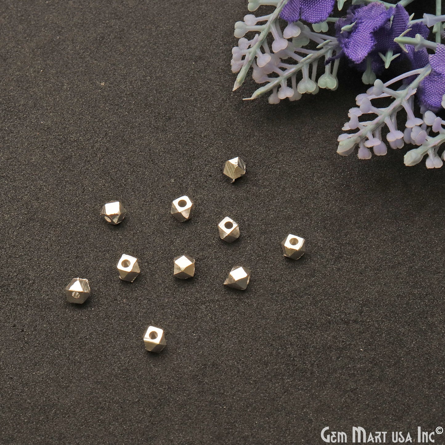 5pc Lot Hexagon Silver Plated 4mm Drilled Beads Finding