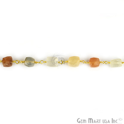 Multi Moonstone Gold Plated Wire Wrapped Beads Rosary Chain - GemMartUSA (763718369327)