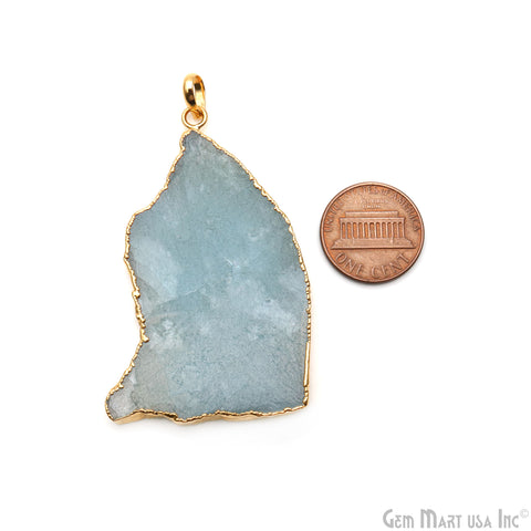 Aquamarine Free Form shape 59x35mm Gold Electroplated Gemstone Single Bail Pendant