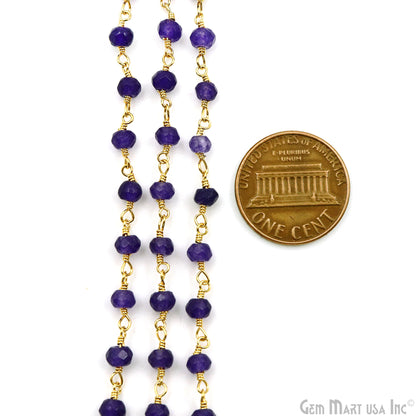 Amethyst Jade Faceted Beads 4mm Gold Plated Gemstone Rosary Chain