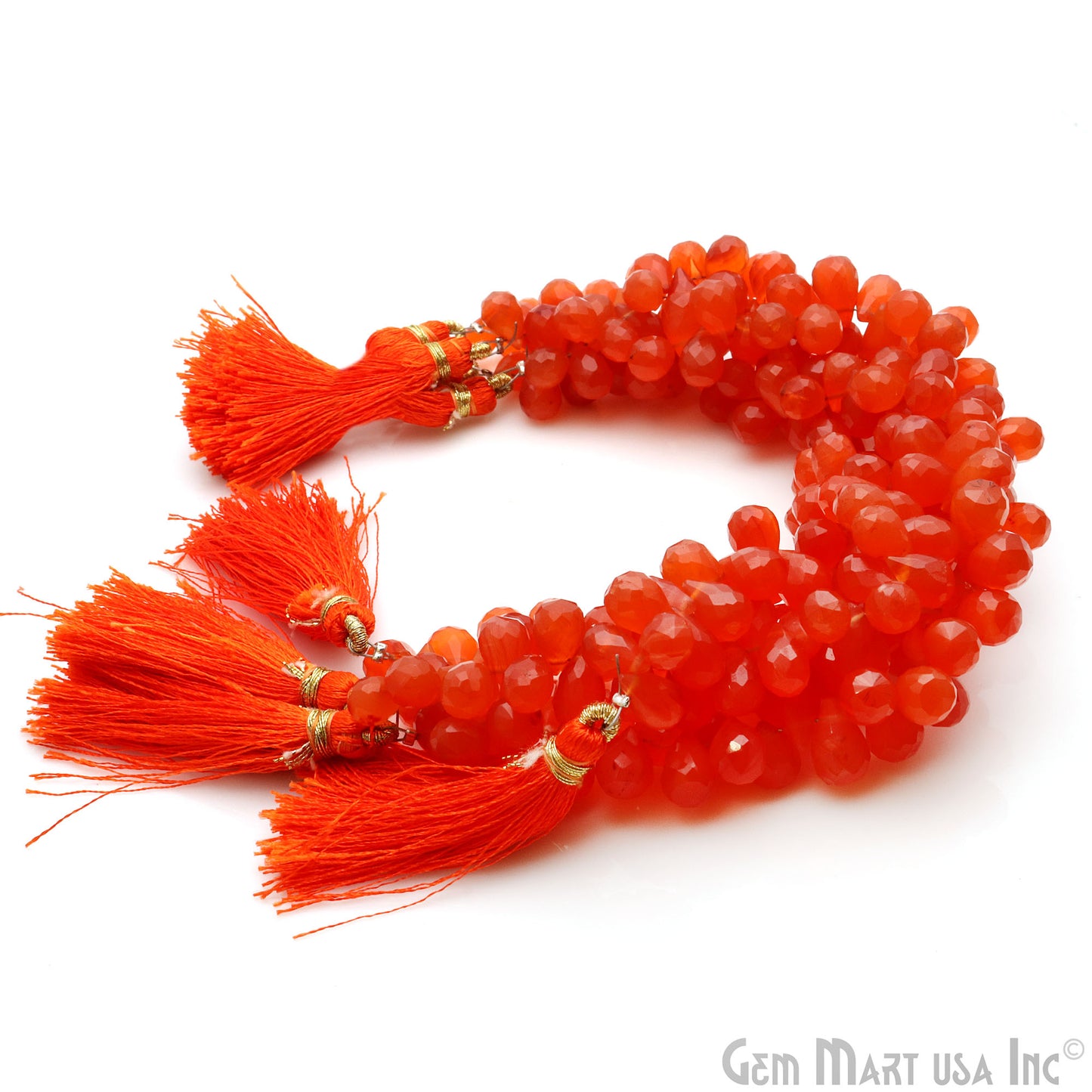 Carnelian Drop Faceted Gemstone Bead 6x10mm Rondelle Bead Strand - GemMartUSA