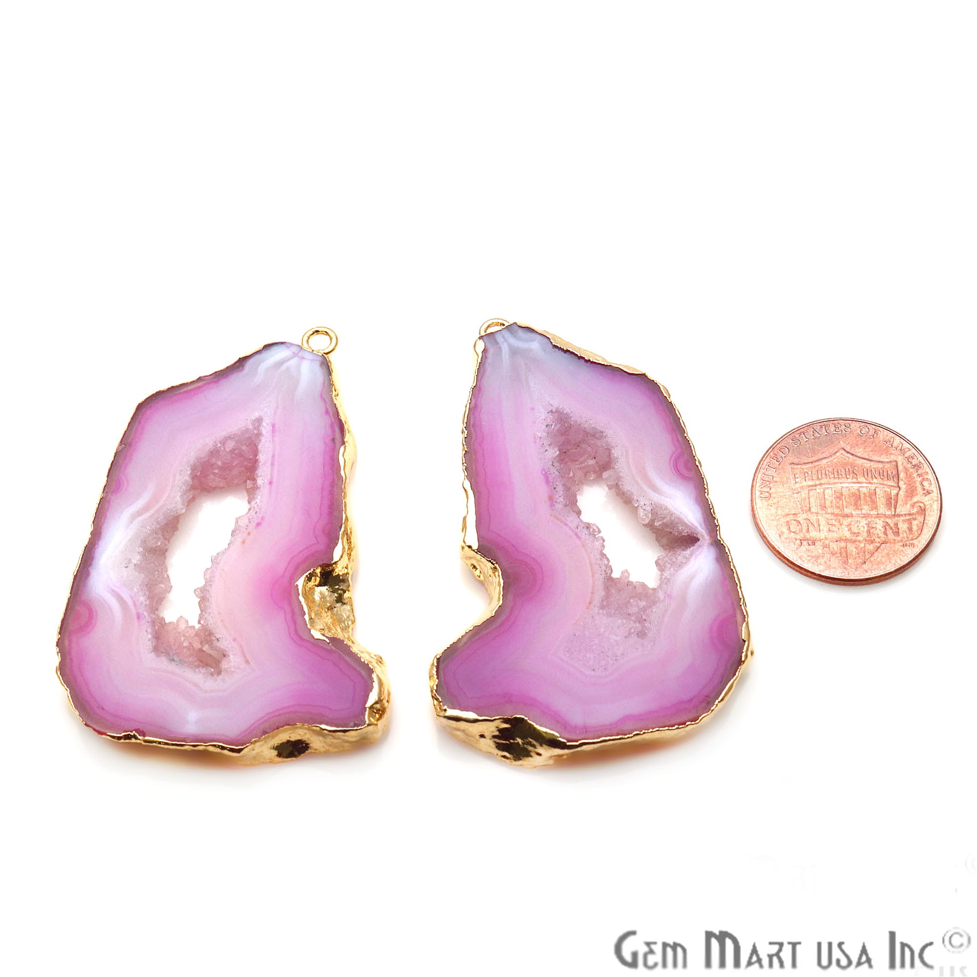 Agate Slice 32x52mm Organic Gold Electroplated Gemstone Earring Connector 1 Pair - GemMartUSA