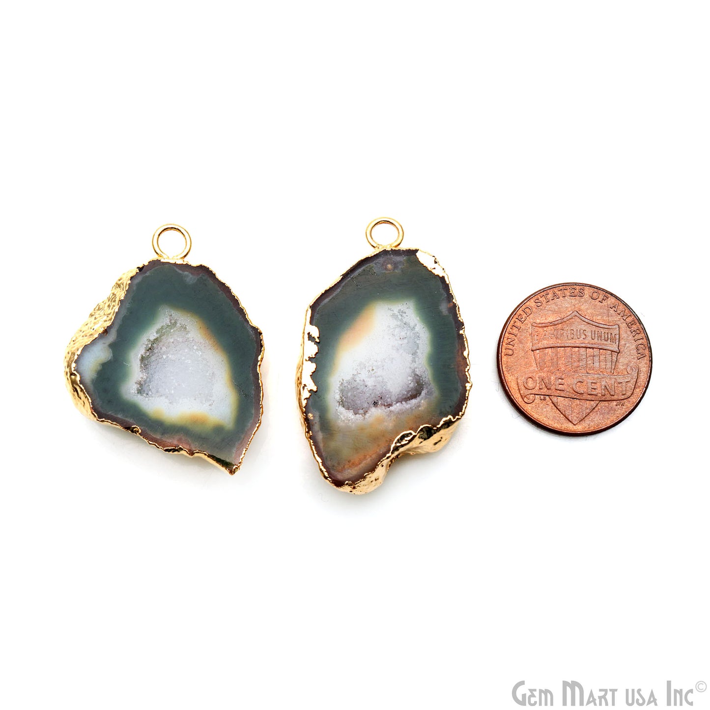 Geode Druzy 35x20mm Organic Gold Electroplated Single Bail Gemstone Earring Connector 1 Pair