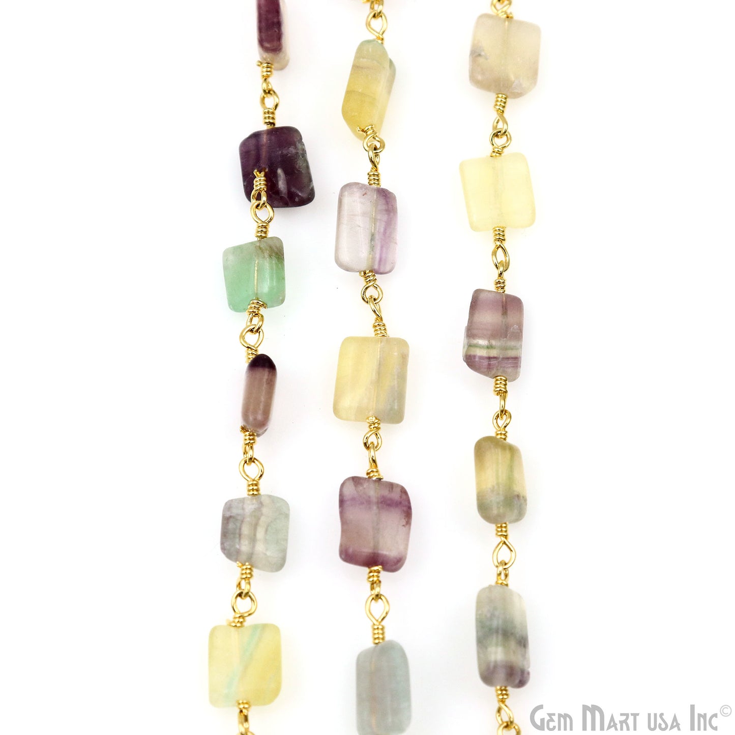 Shaded Fluorite Beads 8x5mm Gold Plated Wire Wrapped Beaded Rosary Chain