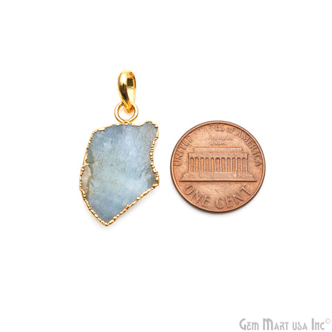 Aquamarine Free Form shape 26x15mm Gold Electroplated Gemstone Single Bail Pendant