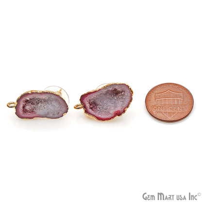 DIY Agate Slice Geode Druzy 23x13mm Gold Electroplated Loop Connector Studs Earrings - GemMartUSA