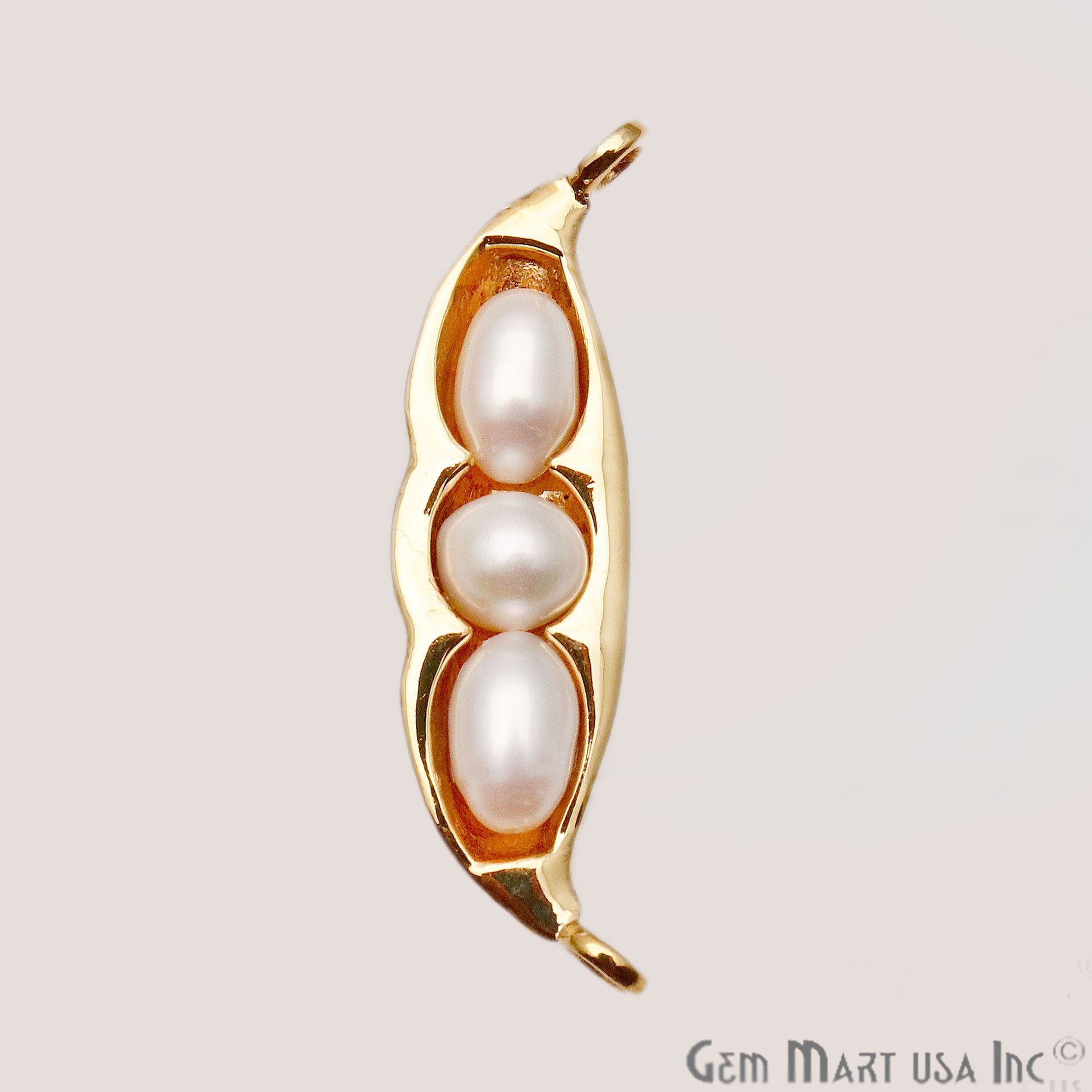 Pearl Pea Pod Shaped Pendant Connector, Gold plated Double Bail Pendant 38X10mm - GemMartUSA