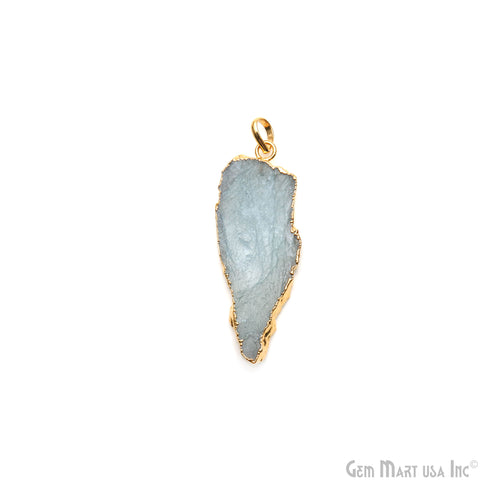 Aquamarine Free Form shape 50x18mm Gold Electroplated Gemstone Single Bail Pendant