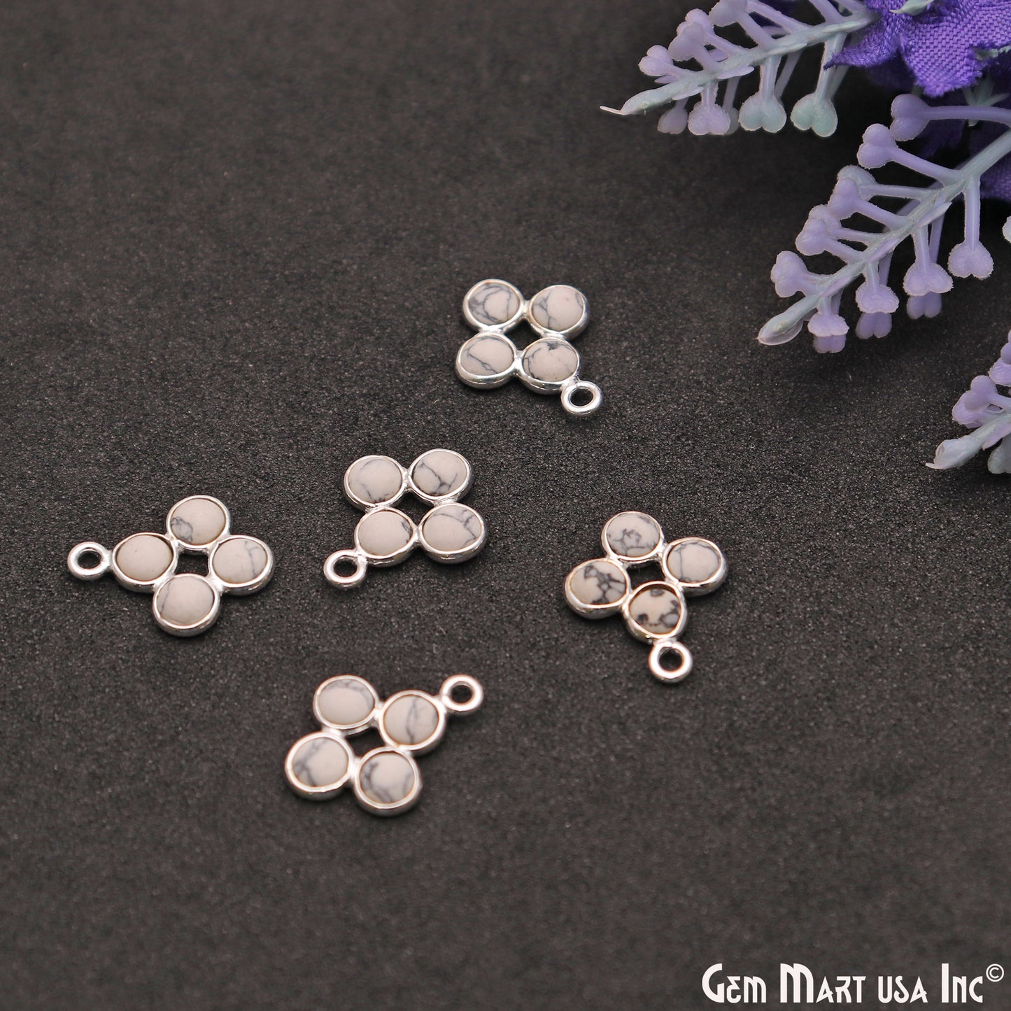 Howlite Component Silver Plated 4pc Square 15x9mm - GemMartUSA