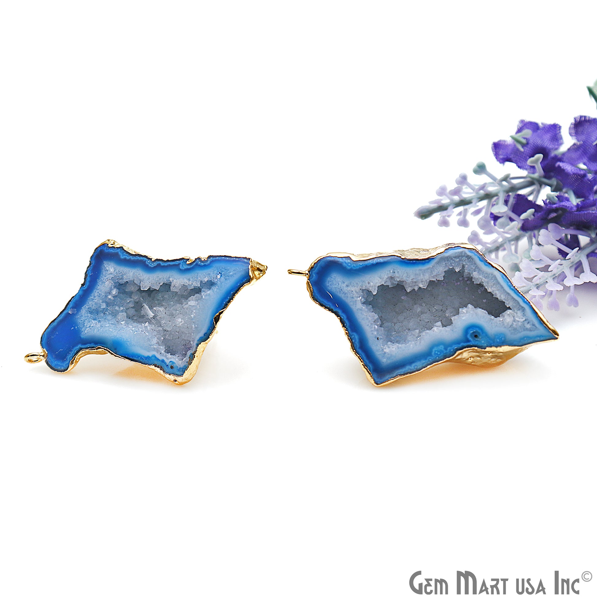 DIY Agate Slice Geode Druzy 24x49mm Gold Electroplated Loop Connector Studs Earrings - GemMartUSA