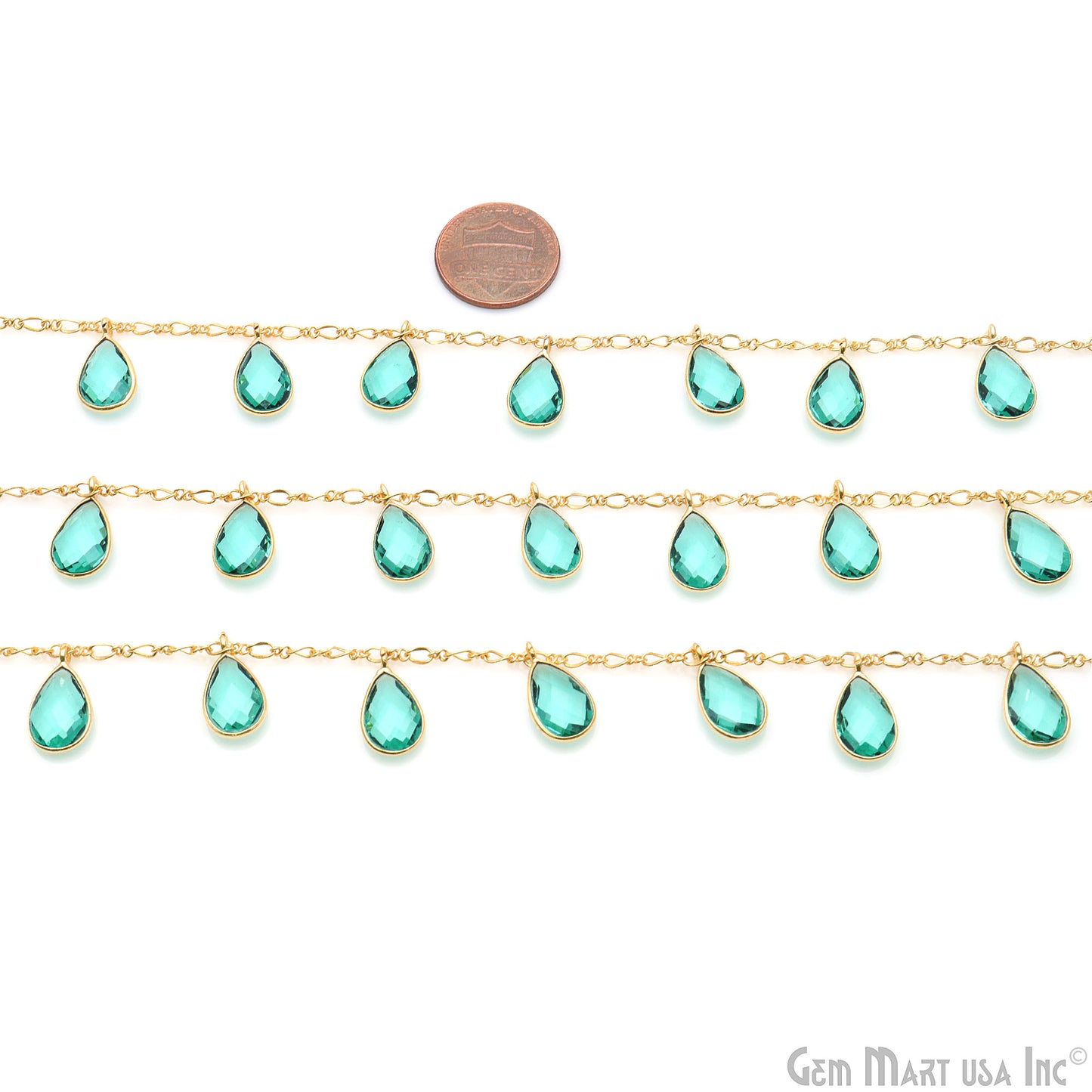 Paraiba Tourmaline Quartz Pears Gold Bezel Connector Dangle Rosary Chain