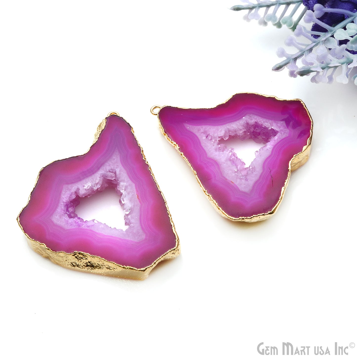 Agate Slice 32x44mm Organic  Gold Electroplated Gemstone Earring Connector 1 Pair