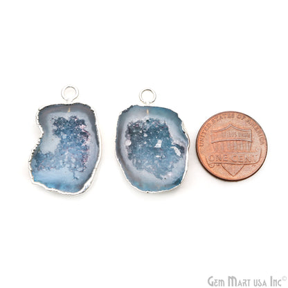 Geode Druzy 30x18mm Organic Silver Electroplated Single Bail Gemstone Earring Connector 1 Pair