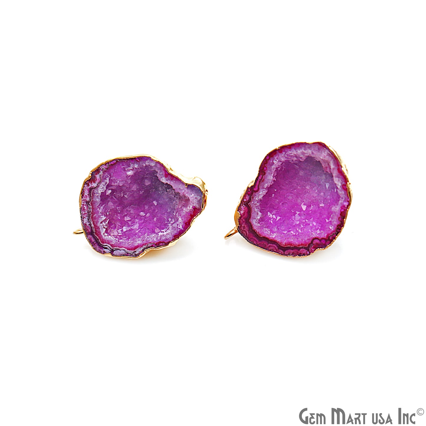 DIY Agate Slice Geode Druzy 33x24mm Gold Electroplated Loop Connector Studs Earrings - GemMartUSA