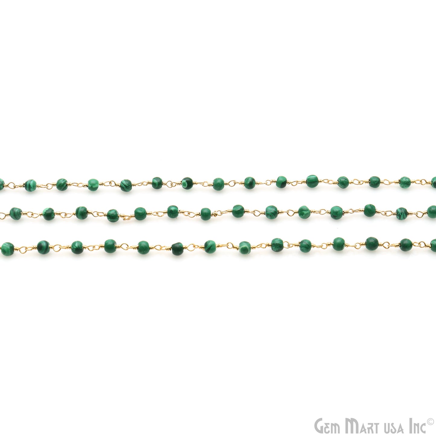 Malachite 3-3.5mm Beaded Gold Wire Wrapped Rosary Chain