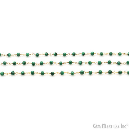 Malachite 3-3.5mm Beaded Gold Wire Wrapped Rosary Chain