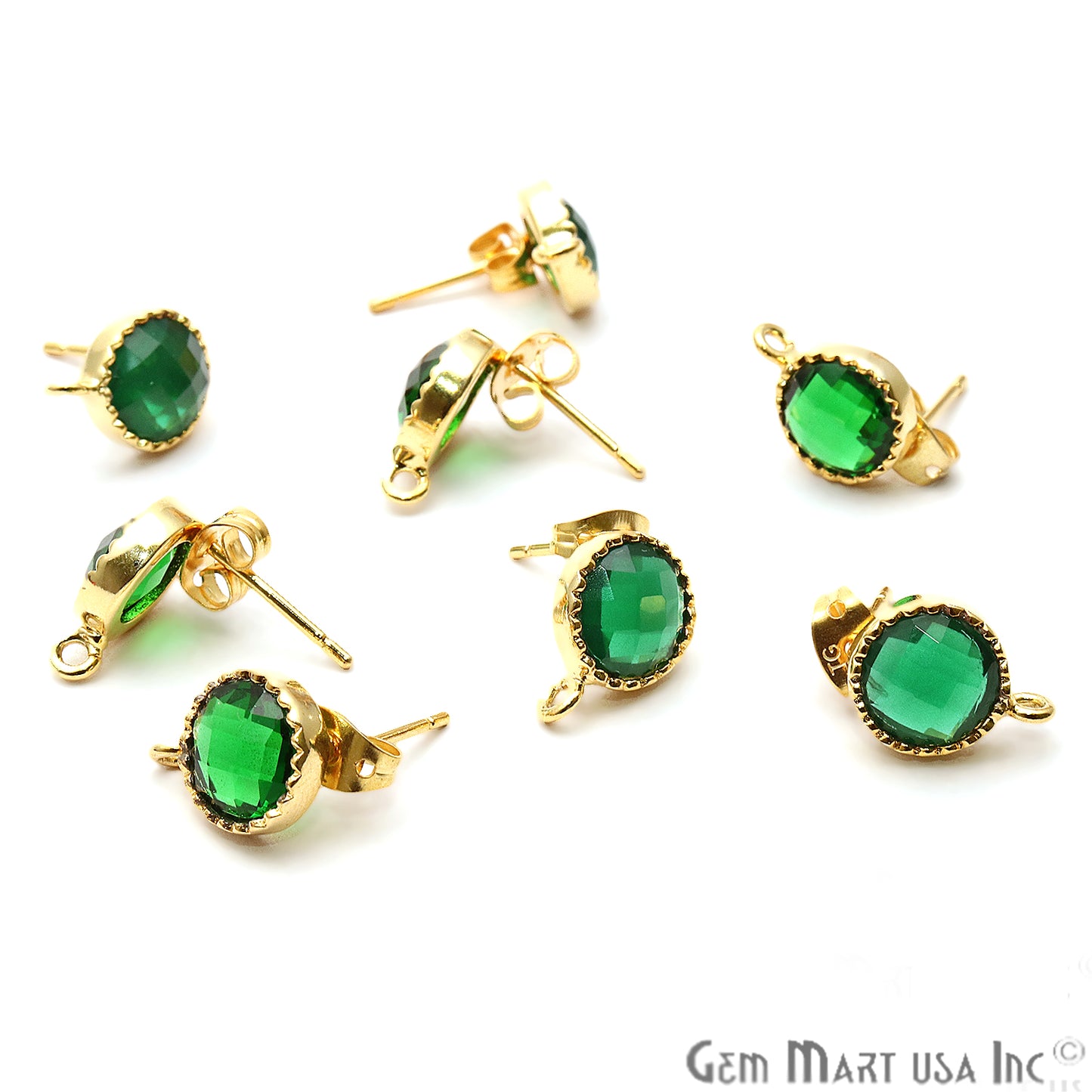 DIY Round 13x9mm Gold Bail Gemstone stud Earring (Pick Your Gemstone) - GemMartUSA