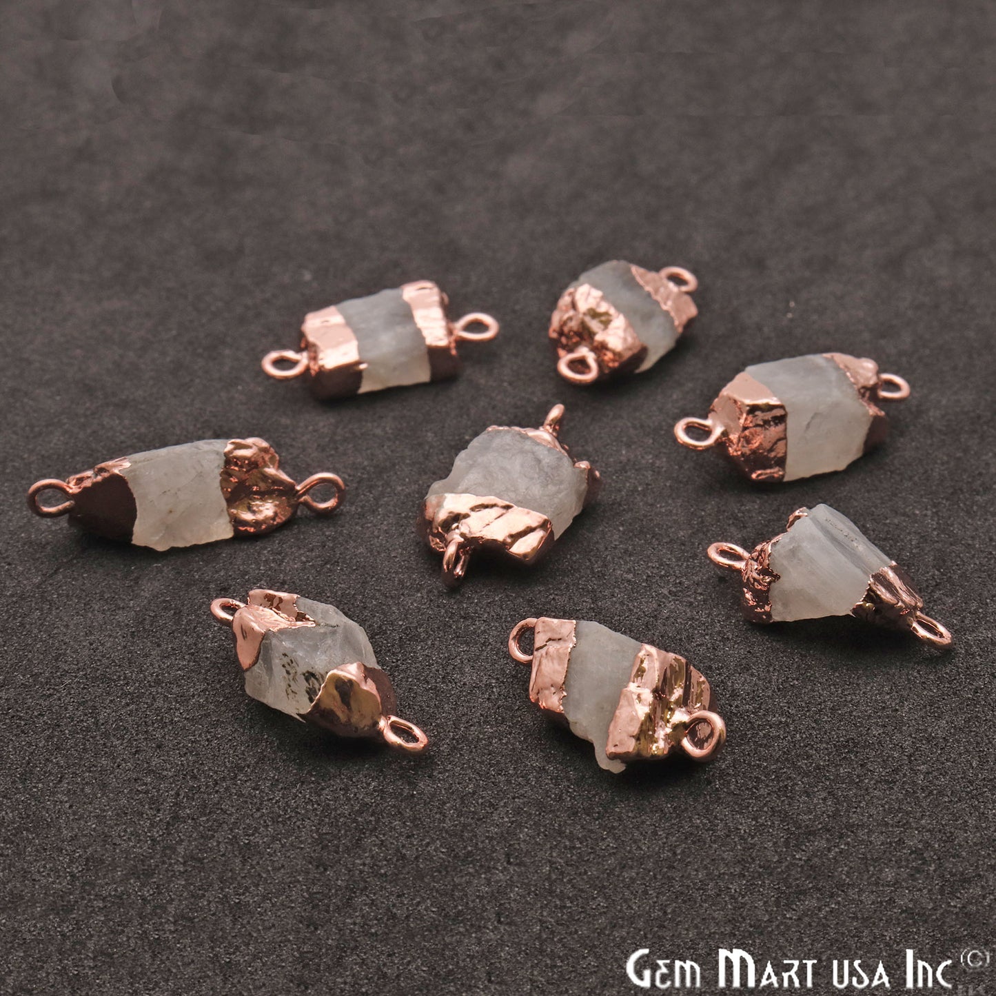 Rough Rainbow Mooonstone Organic 19x9mm Single Bail Rose Gold Electroplated Pendant Connector - GemMartUSA