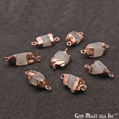 Rough Rainbow Mooonstone Organic 19x9mm Single Bail Rose Gold Electroplated Pendant Connector - GemMartUSA