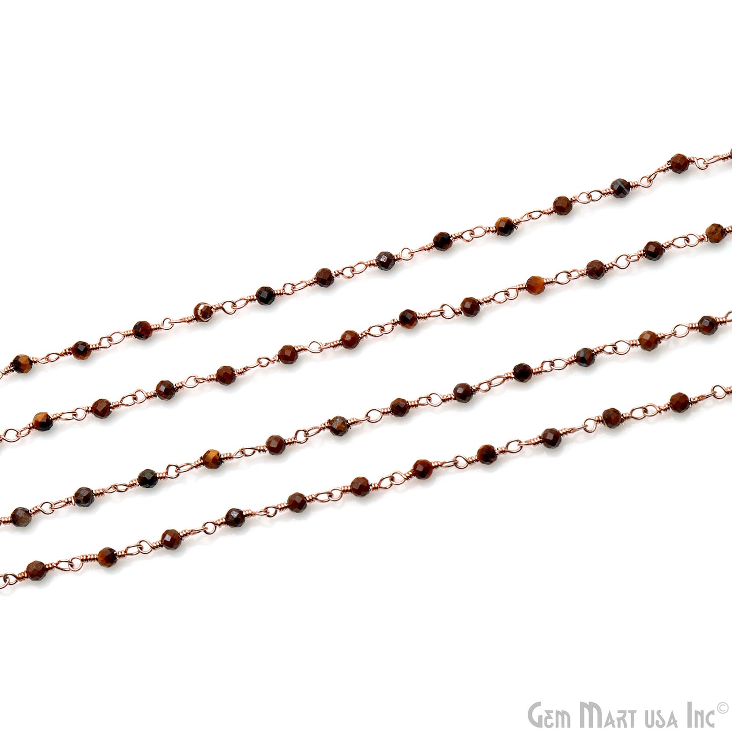 Tiger Eye 2.5-3mm Faceted Beads Rose Gold Wire Wrapped Rosary