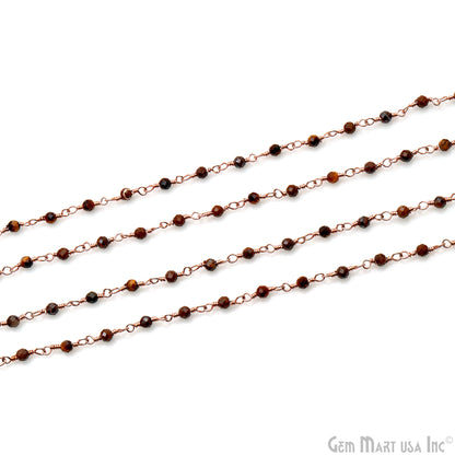 Tiger Eye 2.5-3mm Faceted Beads Rose Gold Wire Wrapped Rosary