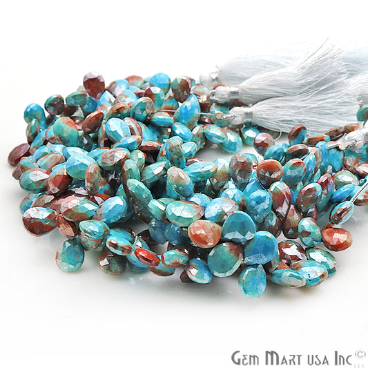 Silica Turquoise Gemstone 7x10mm Pear Beaded Handmade Silver Wire Rondelle - GemmartUSA