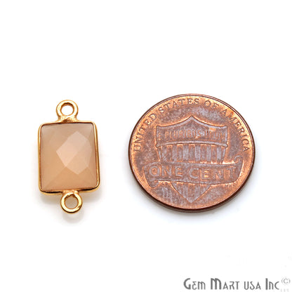Sand Chalcedony Octagon 8x10mm Gold Plated Double Bail Gemstone Connector - GemMartUSA