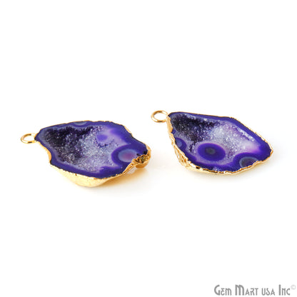 Geode Druzy 24x34mm Organic Gold Electroplated Single Bail Gemstone Earring Connector 1 Pair