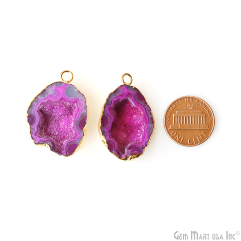 Geode Druzy 22x32mm Organic Gold Electroplated Single Bail Gemstone Earring Connector 1 Pair