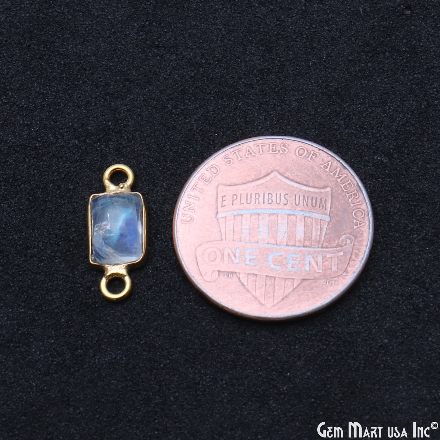 Rainbow Moonstone Cabochon 6x8mm Rectangle Double Bail Gold Bezel Connector