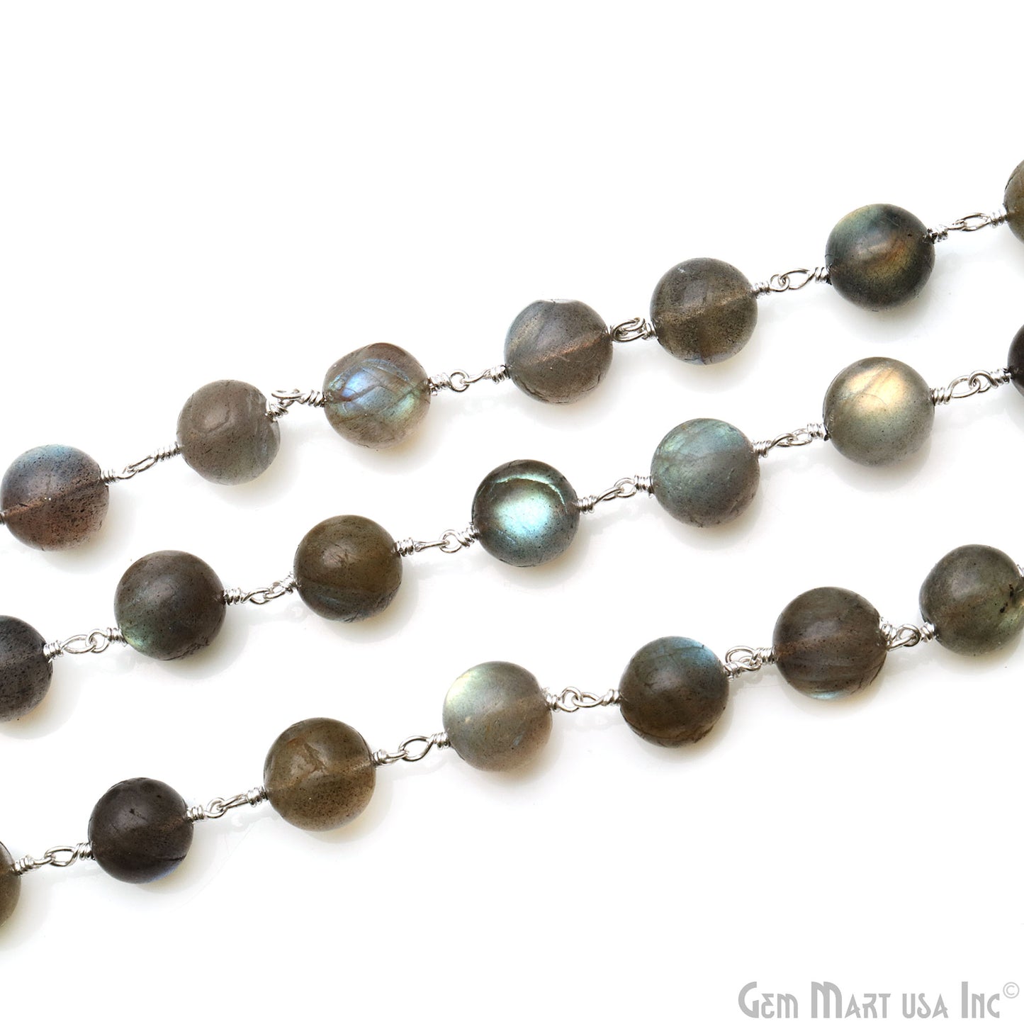 Labradorite Cabochon 9-10mm Silver Wire Wrapped Rosary Chain