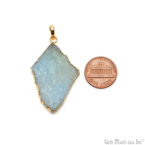 Aquamarine Free Form shape 45x26mm Gold Electroplated Gemstone Single Bail Pendant