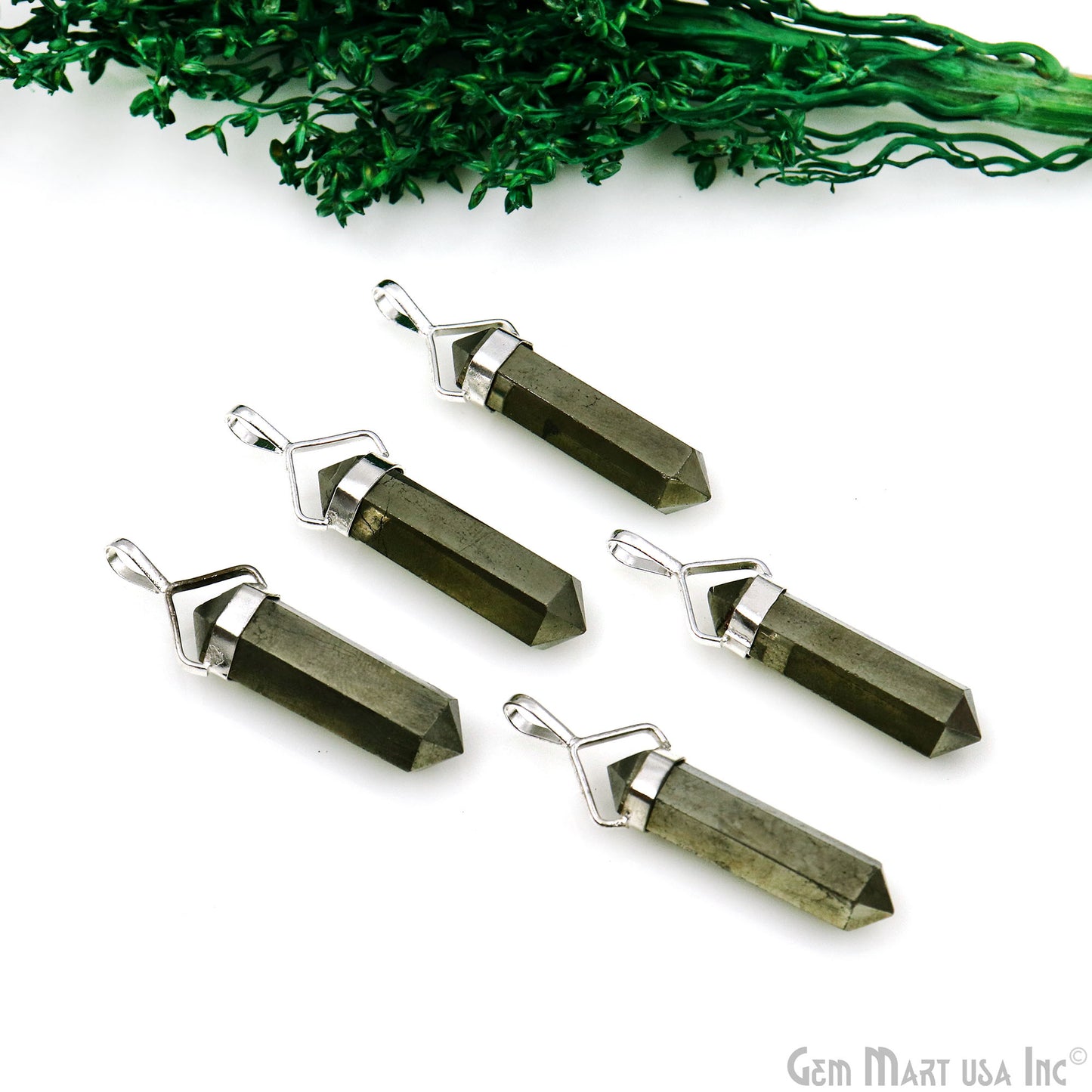 Pyrite DIY Healing Gemstone Silver Pencil Point Ornate Pendant 1pc