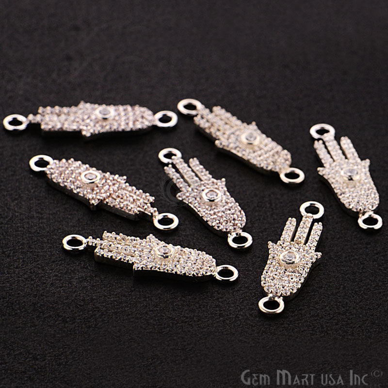 Cubic Zircon Pave 'Hamsa' Sterling Silver Charm For Bracelet & Pendants - GemMartUSA