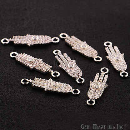 Cubic Zircon Pave 'Hamsa' Sterling Silver Charm For Bracelet & Pendants - GemMartUSA