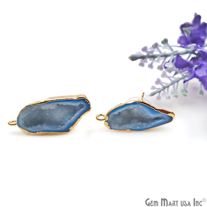 DIY Agate Slice Geode Druzy Gold Edged Loop Connector Studs Earrings