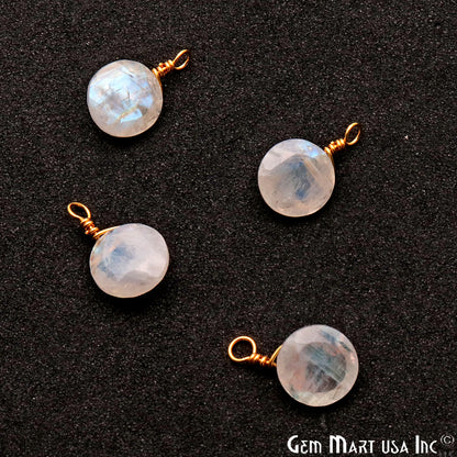 Rainbow Moonstone 8mm Round Single Bail Gold Wire Wrapped Gemstone Connector - GemMartUSA