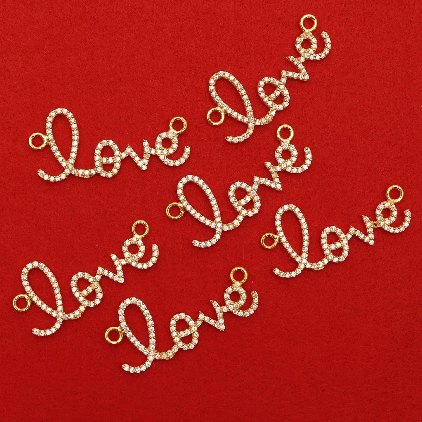 Cubic Zircon 'Love' Charm Gold Vermeil Pave Diamond Charm For Bracelet & Pendants - GemMartUSA