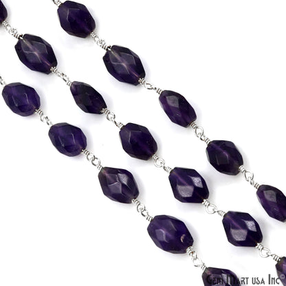 Amethyst Faceted Beads 6x8mm Silver Wire Wrapped Rosary Chain