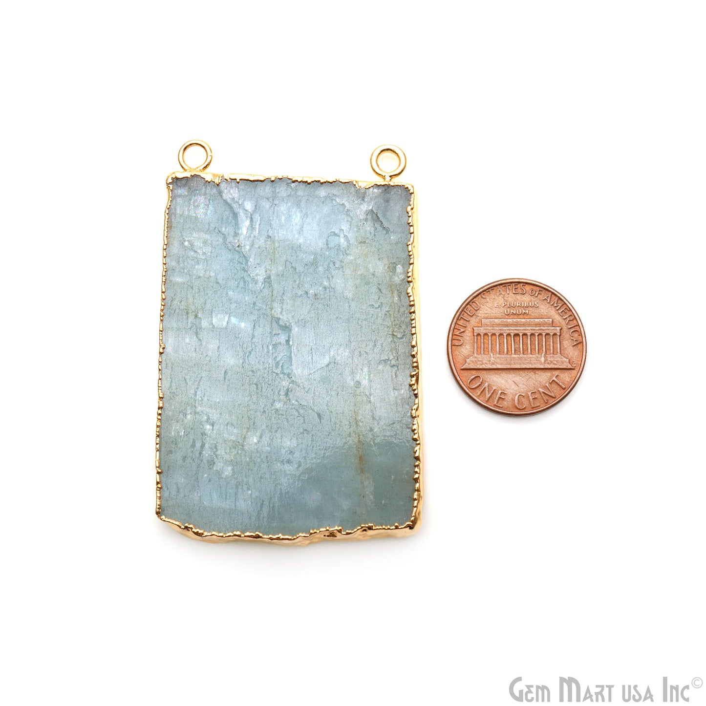 Aquamarine Free Form shape 54x35mm Gold Electroplated Gemstone Cat Bail Connector